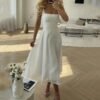 Square neck suspenders elegant waist dress elegant long skirt white