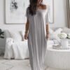Women's solid color short-sleeved long casual dress gray